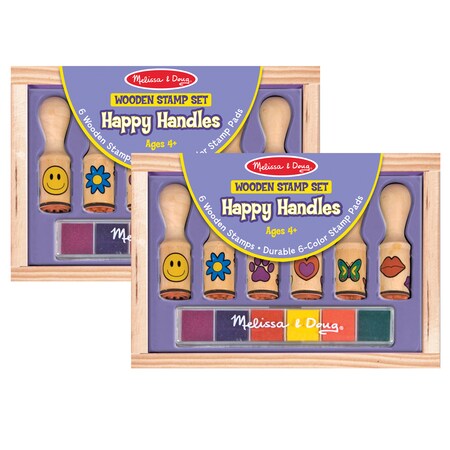 Melissa & Doug Happy Handle Wooden Stamp Set, 6 Stamps + Stamp Pad Per Set, PK2 2407
